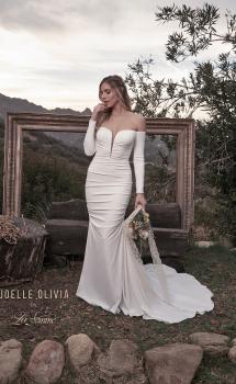 Picture of: Long Sleeve Plunge Neck Gown with Off the Shoulder Top in ivory, Style: J2033, Main Picture