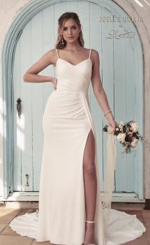 Picture of: Classic Luxe Knit Wedding Gown with Draped Slit Detail in ivory, Style: J2034, Main Picture