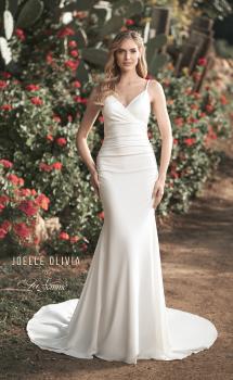Picture of: Modern Jersey Luxe Knit Dress with Ruching and V Neckline in ivory, Style: J2035, Main Picture