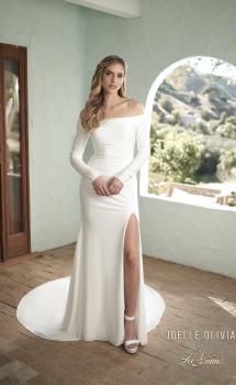 Picture of: Long Sleeve Off the Shoulder Knit Wedding Gown in ivory, Style: J2045, Main Picture