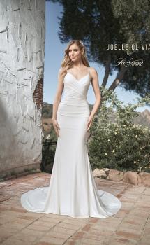 Picture of: Criss Cross Bodice Gown with Illusion Lace Back in ivory, Style: J2047, Main Picture