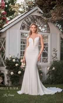 Picture of: Plunge Neck Ruched Dress with Lace Up Back in ivory, Style: J2087, Main Picture