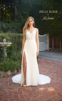 Picture of: Elegant Luxe Jersey Gown with Lace Bodice and Slit in ivory, Style: J2102, Main Picture