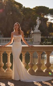 Picture of: Ruched Luxe Jersey Wedding Dress with Illusion Lace Corset Top in ivory, Style: J2172, Main Picture