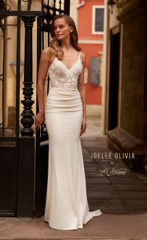 Picture of: Sheer Lace Bodice Jersey Wedding Dress with Buttons in ivory, Style: J2182, Main Picture