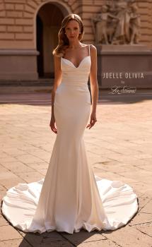 Picture of: Beautiful Satin Wedding Gown with Draped Neckline and Illusion Back in ivory, Style: J2251, Main Picture