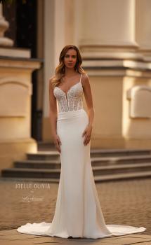 Picture of: Gorgeous Wedding Dress with Sheer Lace Top and Ruched Jersey Skirt in ivory, Style: J2275, Main Picture