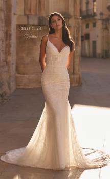 Picture of: Lace Corset Fit and Flare Wedding Dress with Spaghetti Straps in ivory, Style: J2319, Main Picture