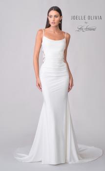 Picture of: Luxe Jersey Wedding Dress with Lace Illusion Back and Ruching in Ivory, Style: J2133, Detail Picture 4