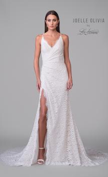 Picture of: Stretch Lace Long Wedding Dress with Slit and Scallop Details in ivory, Style: J2154, Detail Picture 4