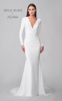 Picture of: Chic Long Sleeve Luxe Jersey Knit Gown with Deep V Neckline in ivory, Style: J2171, Detail Picture 4
