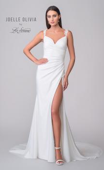 Picture of: Ruched Gown with High Slit and Illusion Button Back in ivory, Style: J2174, Detail Picture 4