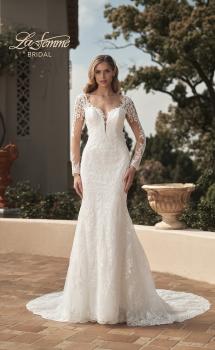 Picture of: Sheer Long Sleeve Trumpet Gown with Deep V in III, Style: B1042, Main Picture