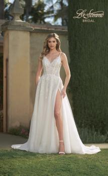 Picture of: A-Line Wedding Dress with Slit and Illusion Bodice in IIII, Style: B1011, Main Picture
