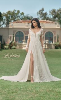 Picture of: Dramatic A-Line Dress with Plunge Neck and Lace Long Sleeves in IIINI, Style: B1235, Main Picture