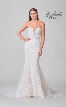 Picture of: Strapless Trumpet Wedding Dress with Illusion Lace Back and Scallop Hem in IIINII, Style: B1277, Detail Picture 4