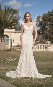 Picture of: Illusion Lace Gown with Trumpet Skirt and Buttons in ILB, Style: B1074, Main Picture