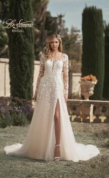 Picture of: Bridal Gown with Sheer Lace Sleeves and Buttons in ILI, Style: B1086, Main Picture