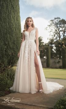 Picture of: A-Line Lace Gown with Slit and Plunge Neckline in INI, Style: B1017, Main Picture