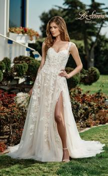 Picture of: Ornate Lace Gown with Slit and Sheer Bodice in INI, Style: B1024, Main Picture
