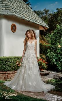 Picture of: Tulle Wedding Gown with Lace Applique and Illusion Bodice in INI, Style: B1057, Main Picture