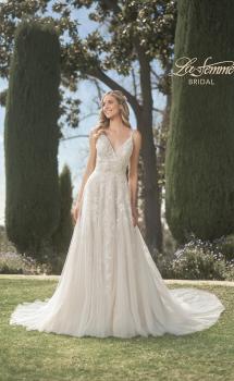 Picture of: Gorgeous Lace A-Line Dress with Ruched Detail Bodice and High Slit in INI, Style: B1075, Main Picture