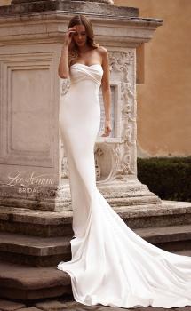 Picture of: Modern Fitted Satin Wedding Dress with Criss Cross Bodice in Ivory, Style: B1413, Main Picture