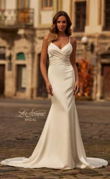 Picture of: Satin Flare Wedding Dress with Crossover Detail Bodice in ivory, Style: B1415, Main Picture