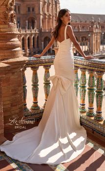 Picture of: Simple Satin Fit and Flare Wedding Dress with Bow Train in ivory, Style: B1488, Main Picture
